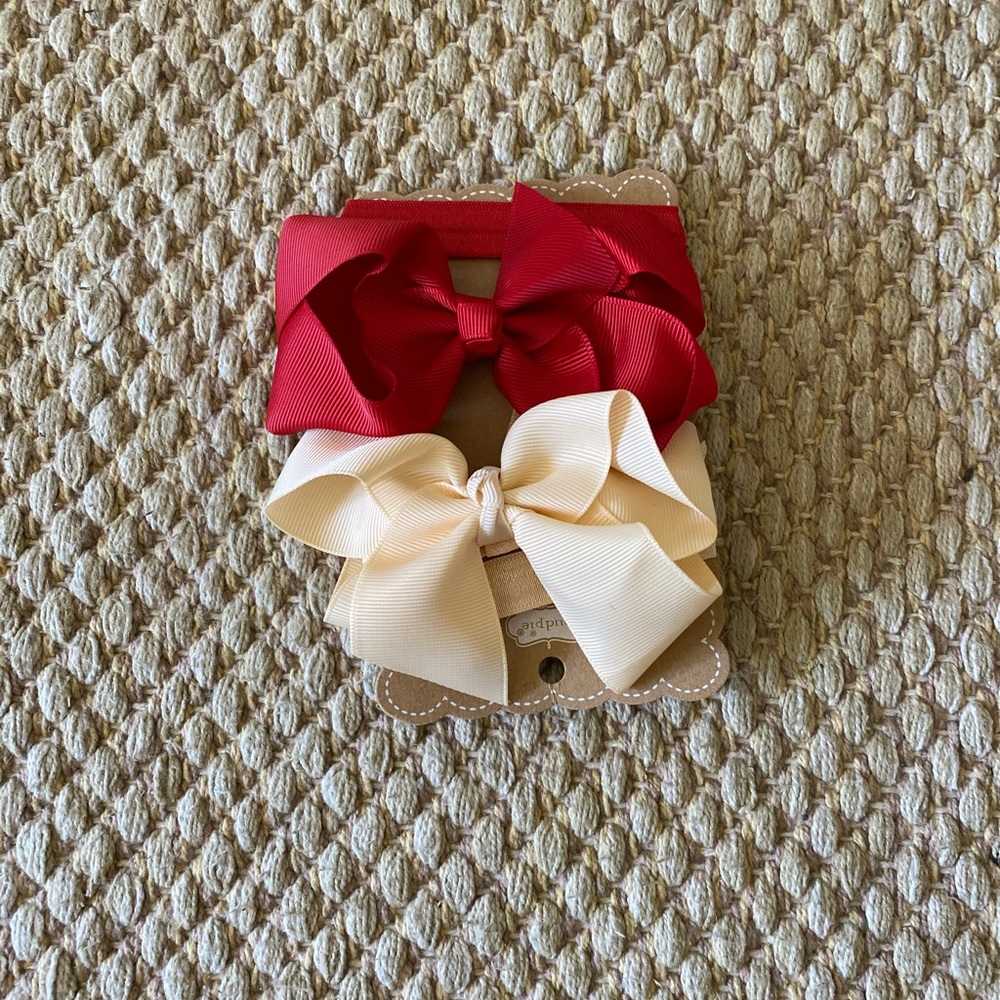 Baby girl Bow headband 2 count (red + cream)
